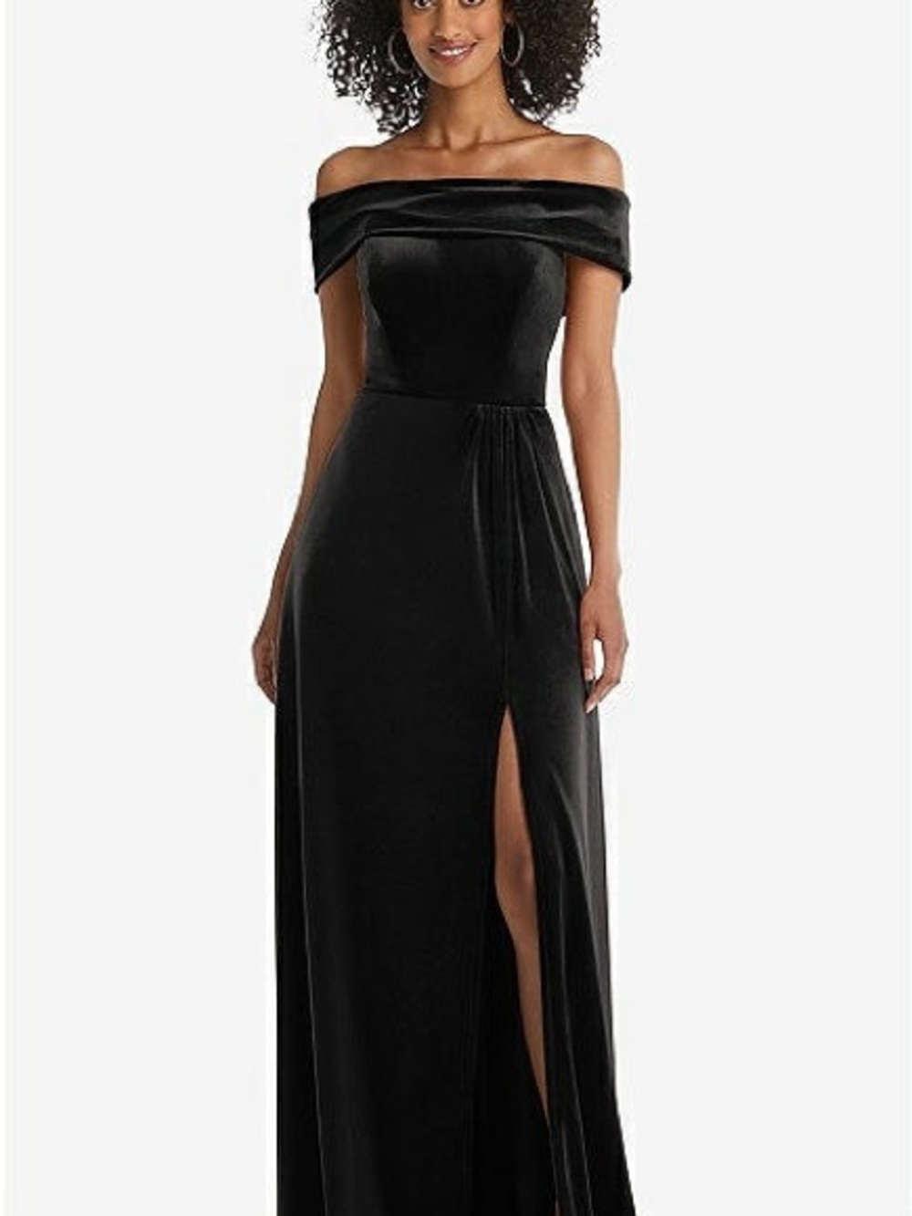 After Six Black One-Shoulder Velvet Evening Gown with Side Slit